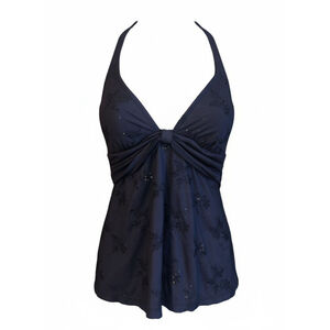 Women's Lauren Ralph Lauren Navy Eyelet Floral Halter Tankini Top Size 8